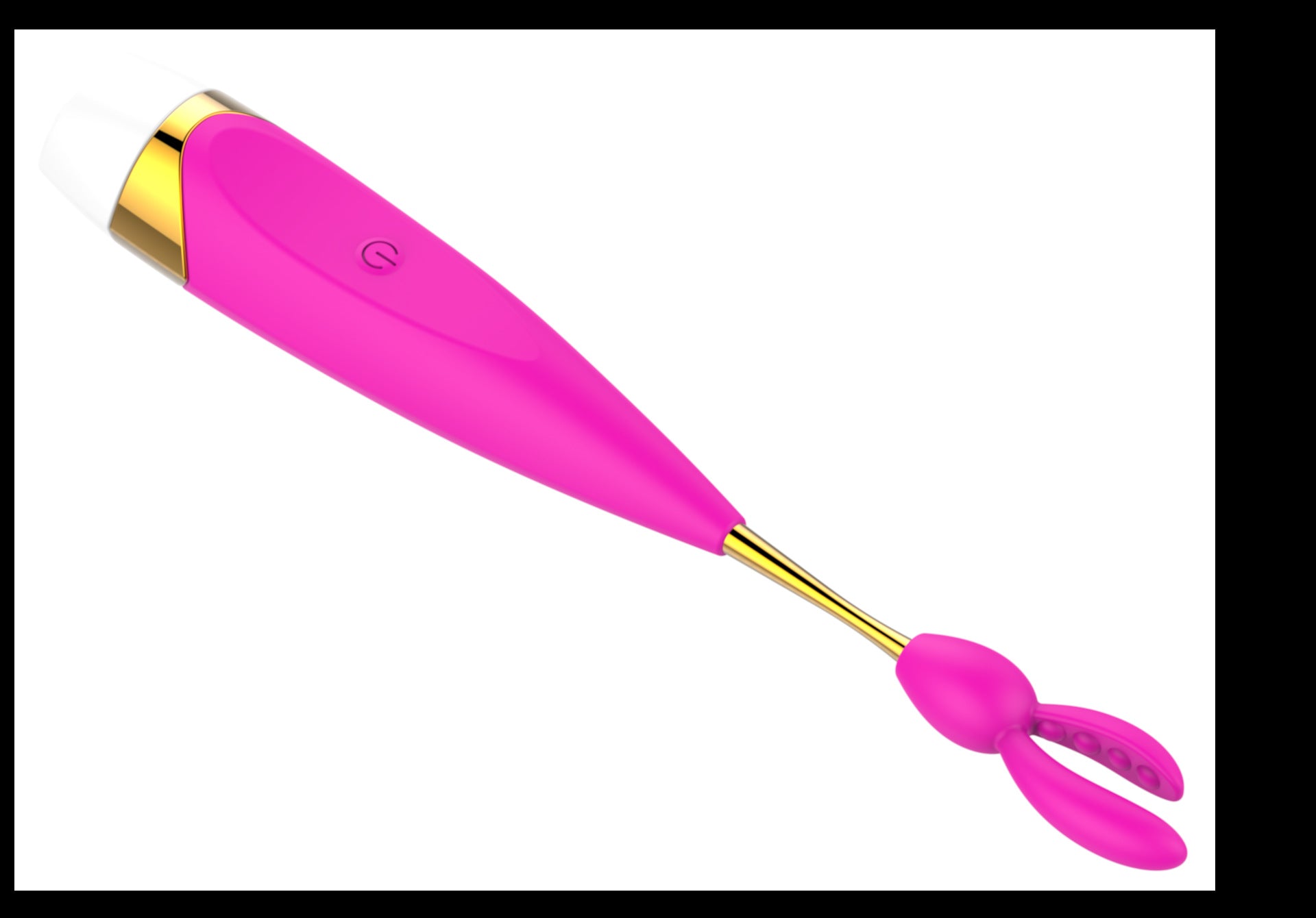 Honey Bean G-spot clitoral vibrator pink full view with attachment on white background