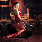 Festive red lace lingerie set elegant Christmas bodysuit for women