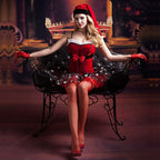 Christmas Allure Lace Lingerie Set – festive red bodysuit with holiday elegance