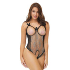 Sexy Silver Silk Lace Lingerie Bodysuit with Bow Detail