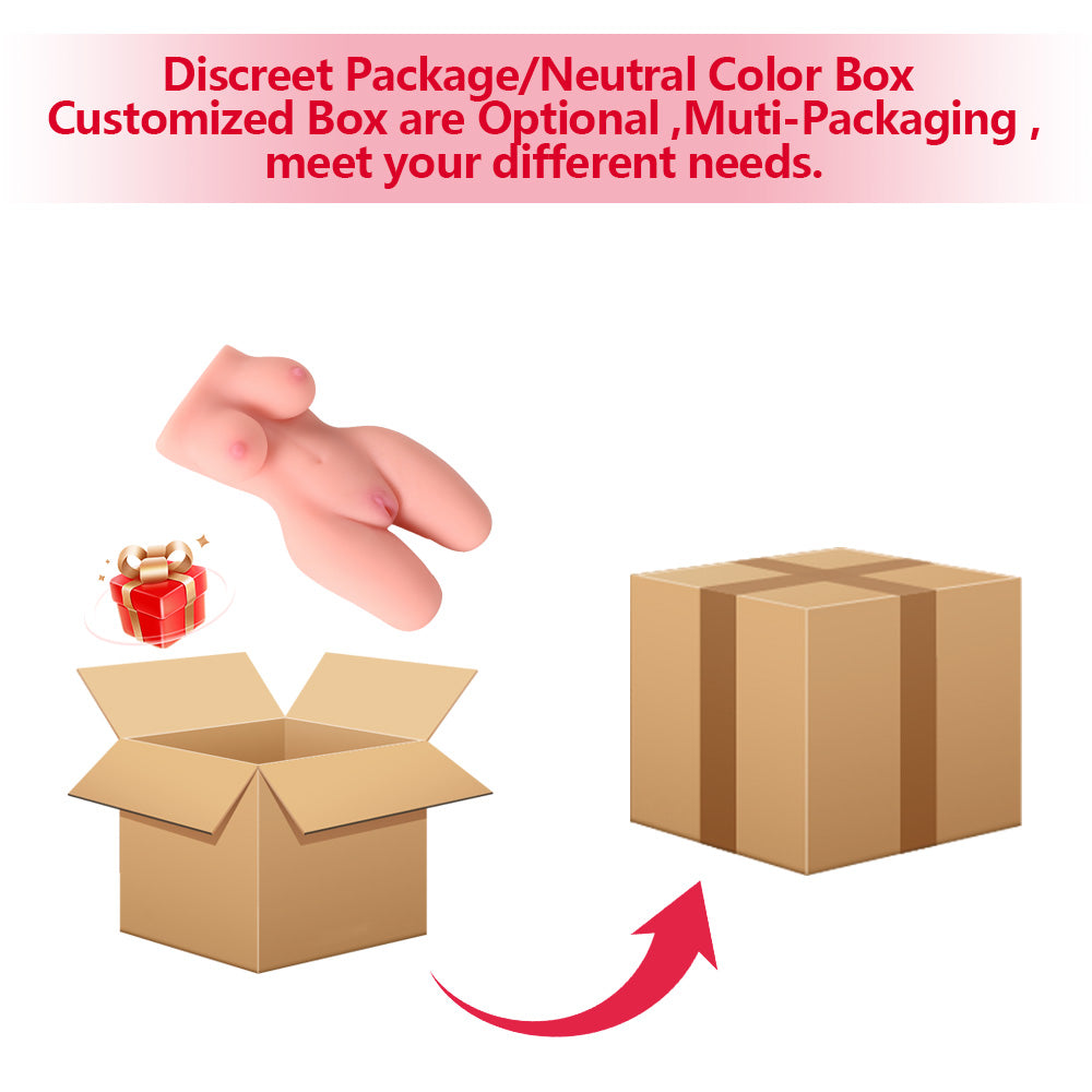 Cardboard boxes with a hand and gift, indicating customizable packaging options.