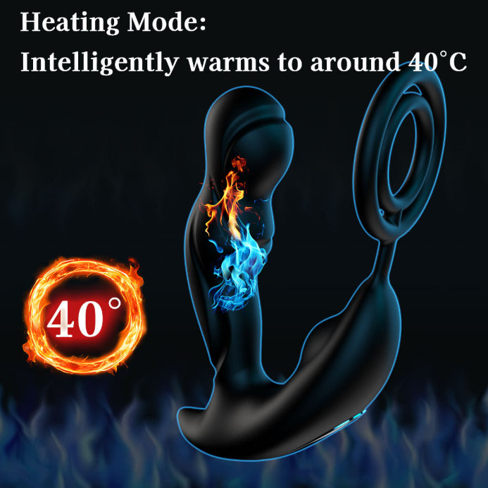 Dual ring prostate massager heating mode - warms to 40 degrees for deep stimulation