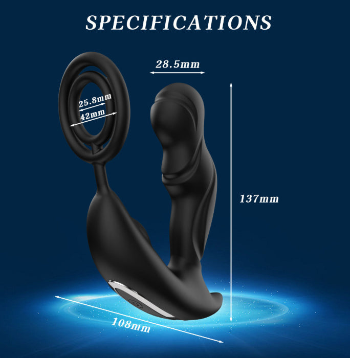 Dual ring prostate massager specifications - dimensions 137mm length 108mm width