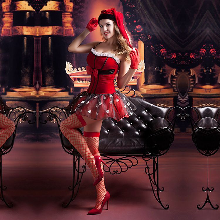 Christmas Allure Lace Lingerie Set red holiday outfit with festive hat