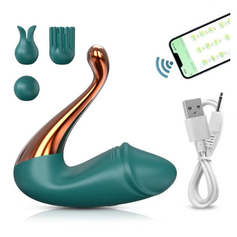 Green app controlled swan vibrator g-spot stimulator with Bluetooth app and USB charger - teal silicone color variant