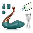 Green app controlled swan vibrator g-spot stimulator with Bluetooth app and USB charger - teal silicone color variant