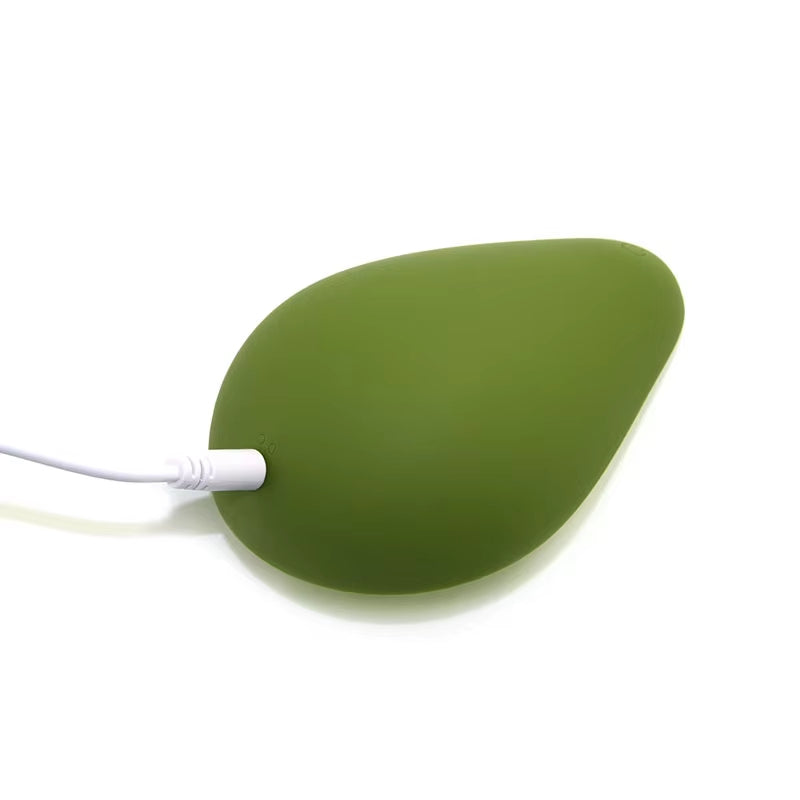 Avocado clitoral vibrator with USB charging cable, body-safe green silicone stimulator